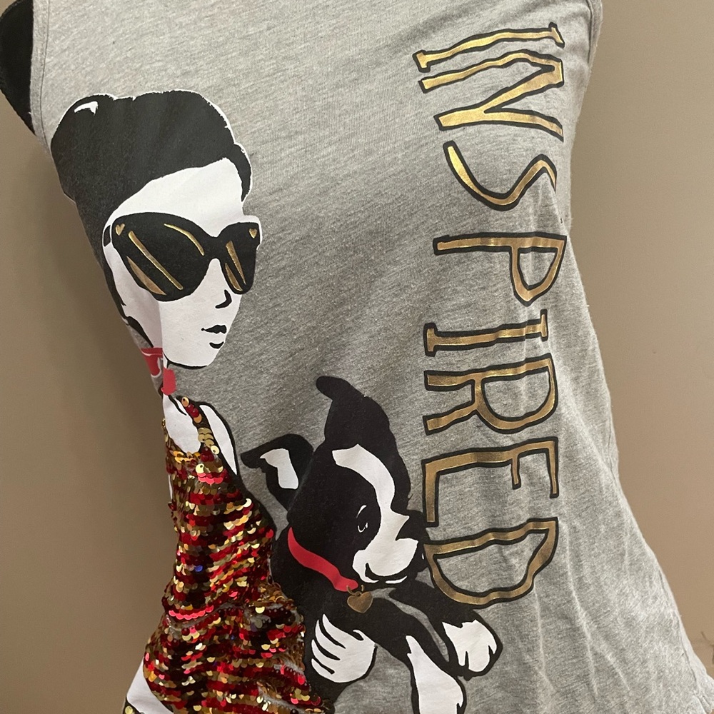 Gray Graphic Tee with Sequins